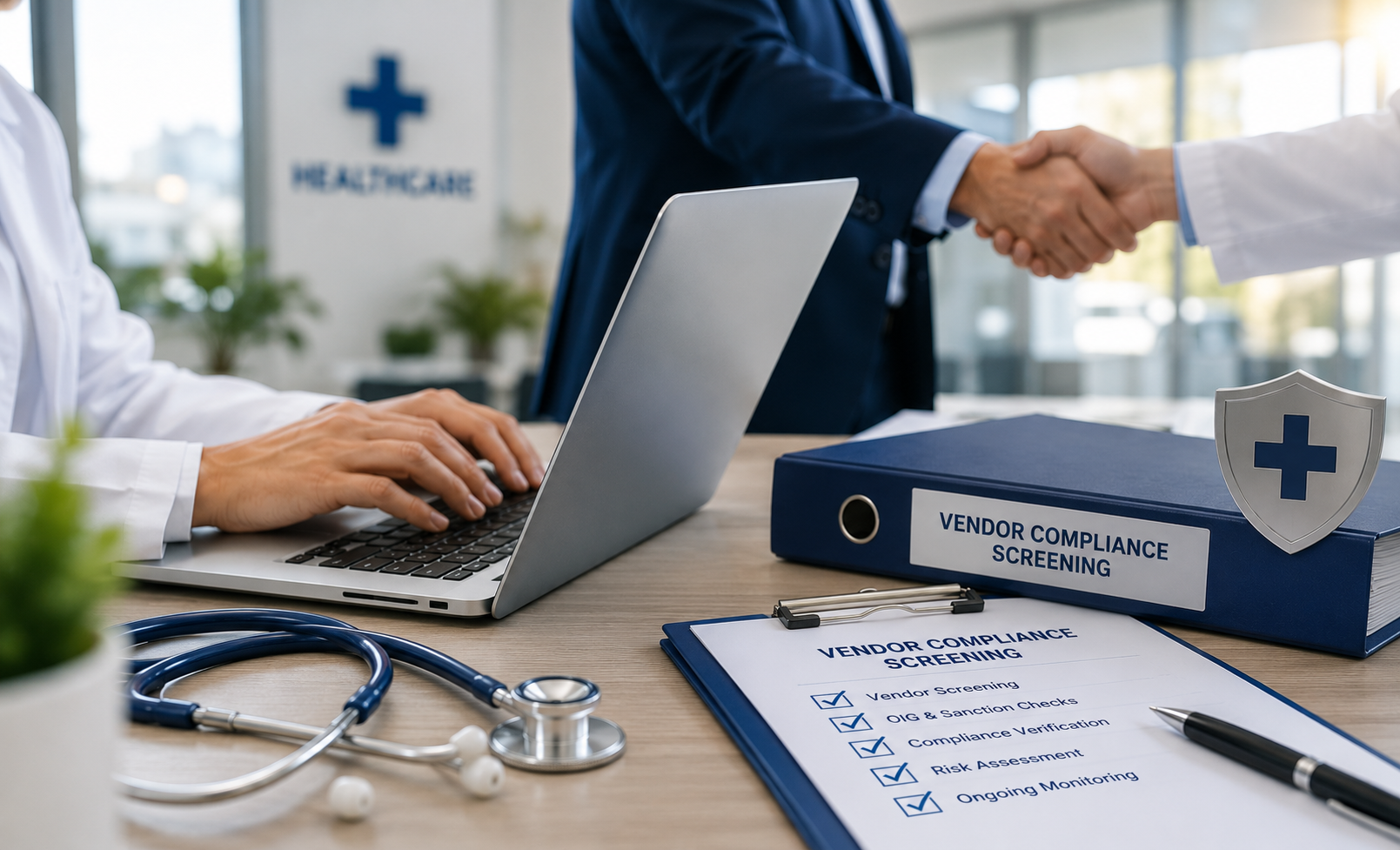 Vendor compliance screening checklist and onboarding review at a healthcare organization